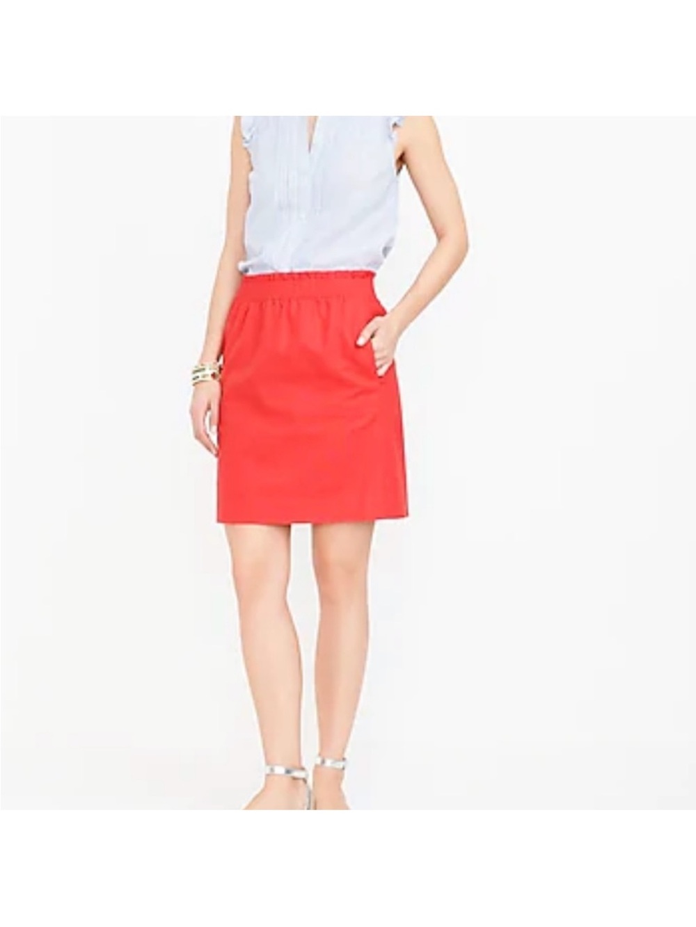 J. Crew sidewalk mini linen blend pink orange pull on skirt pockets bright 12
